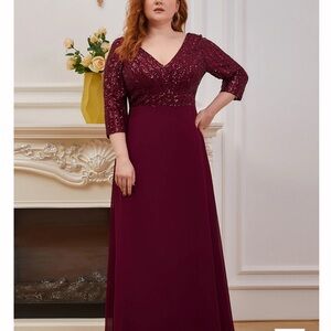 Ever Pretty Burgundy Long Sleeve Sequin Dress